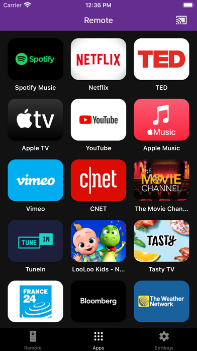 TV selection screen in TV Remote