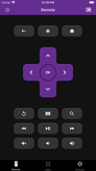 TV Remote app showing controls for a connected television